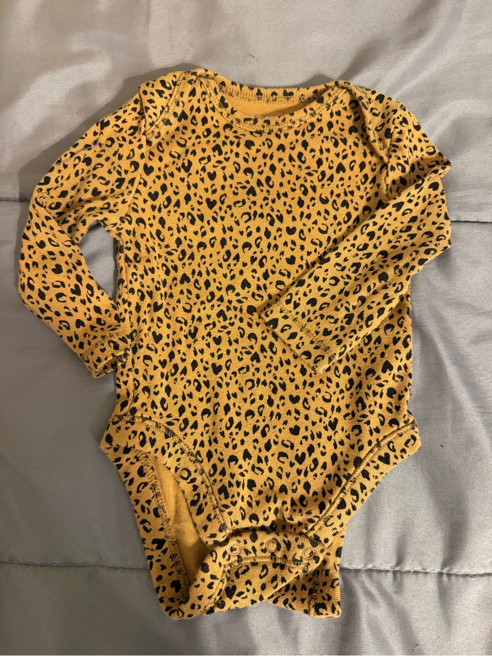 Old Navy Mustard Leopard-Print Long Sleeve Baby One-Piece